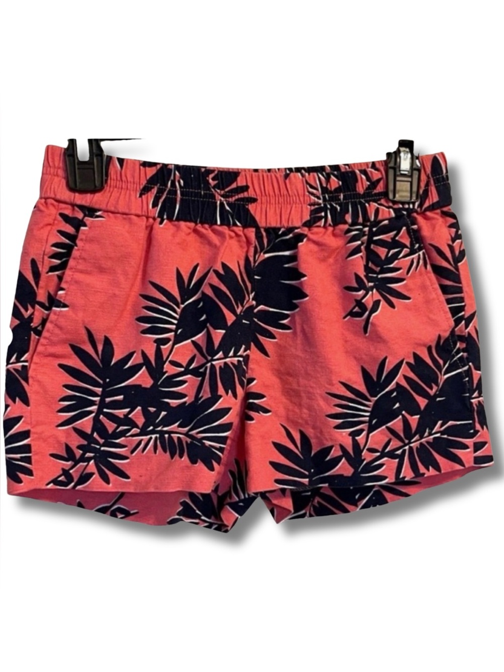 J.Crew Linen Cotton Palm Print Shorts 00 Tropical Beach Resort Pull On